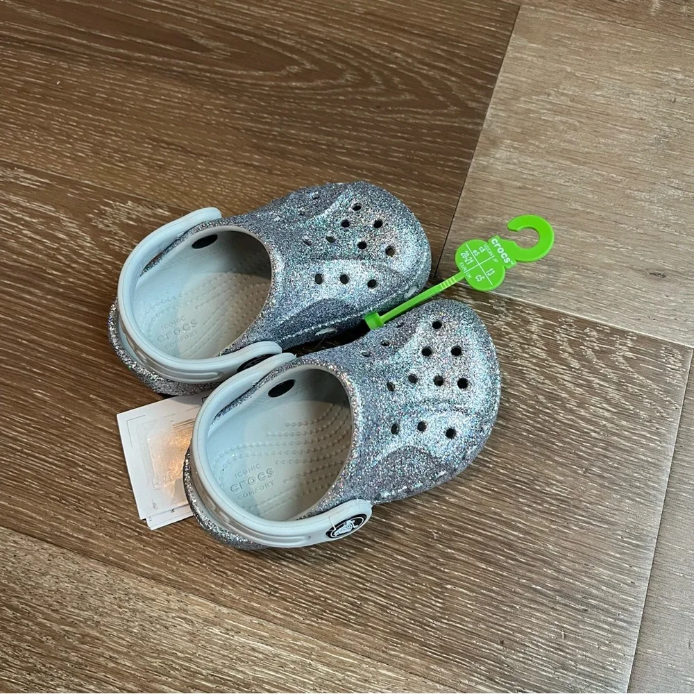 CROCS Glitter Silver Gray Toddler Girl Size 5